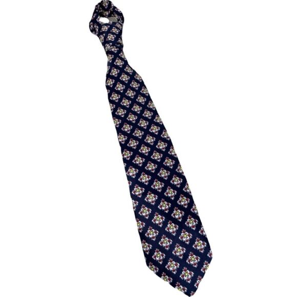 BEVERLY HILLS RODEO DRIVE - HANDSOME NAVY TIE WITH COLORFUL GEOMETRIC - B17 - Picture 1 of 10